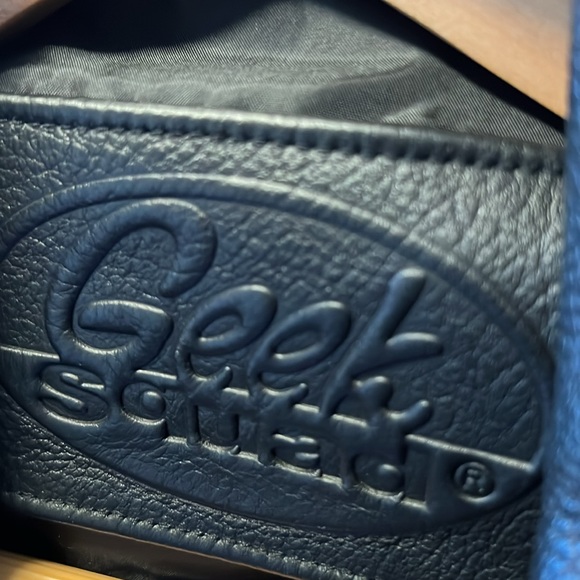 Geek Squad Automotive Racing Black Leather Bomber Jacket with Race Stripes! - Picture 5 of 12